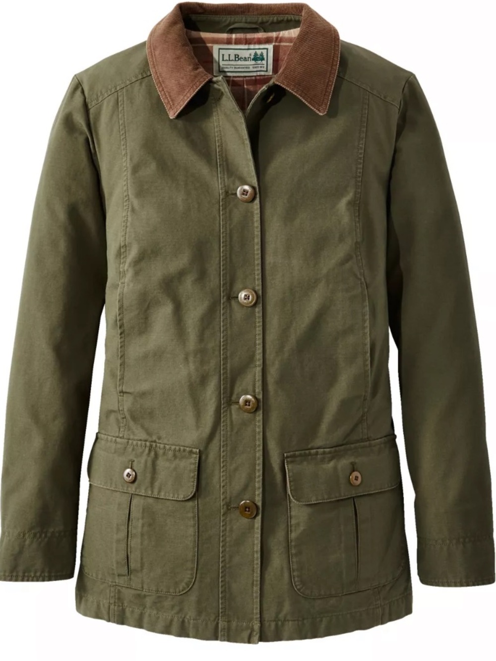 LL Bean XL R Women's Adirondack Barn Coat, Flannel-Lined Loden Green New no tag